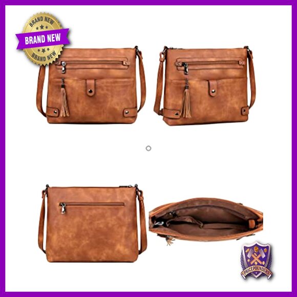 Large Crossbody Bag Faux Leather Multi Pocket Shoulder Purse Chic Practical - Picture 6 of 7